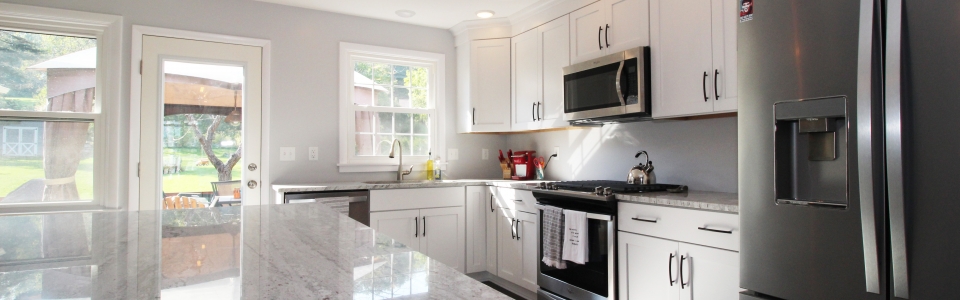 Remodeled kitchen with granite countertops